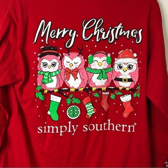 Simply Southern Womens Christmas Owls Graphic Back Long Sleeve Crewneck Top M - Picture 10 of 11